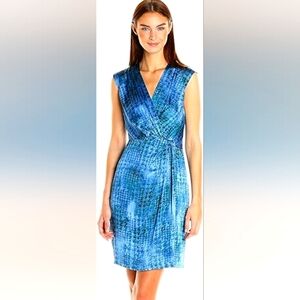 EUC•Anne Klein Vibrant, Knotted Front, Sleeveless Blues & Greens Dress•Size6👗💚